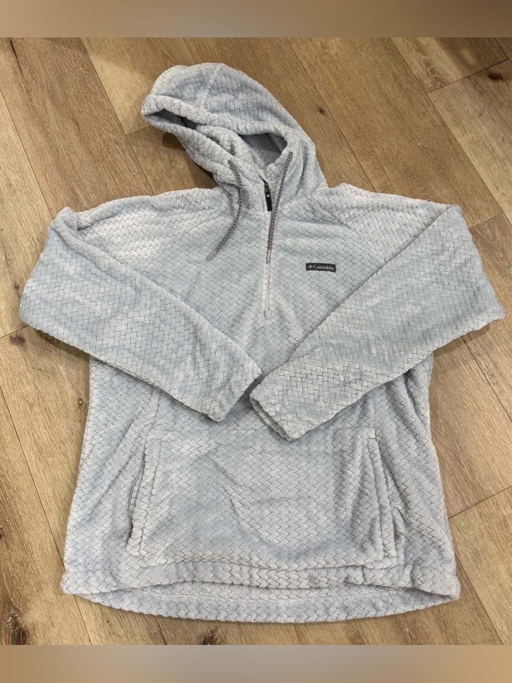 Columbia women’s light blue Plush Hooded Quarter-Zip Sweatshirt